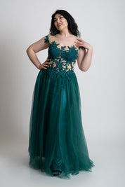 Rochie cusuta manual verde marimi mari