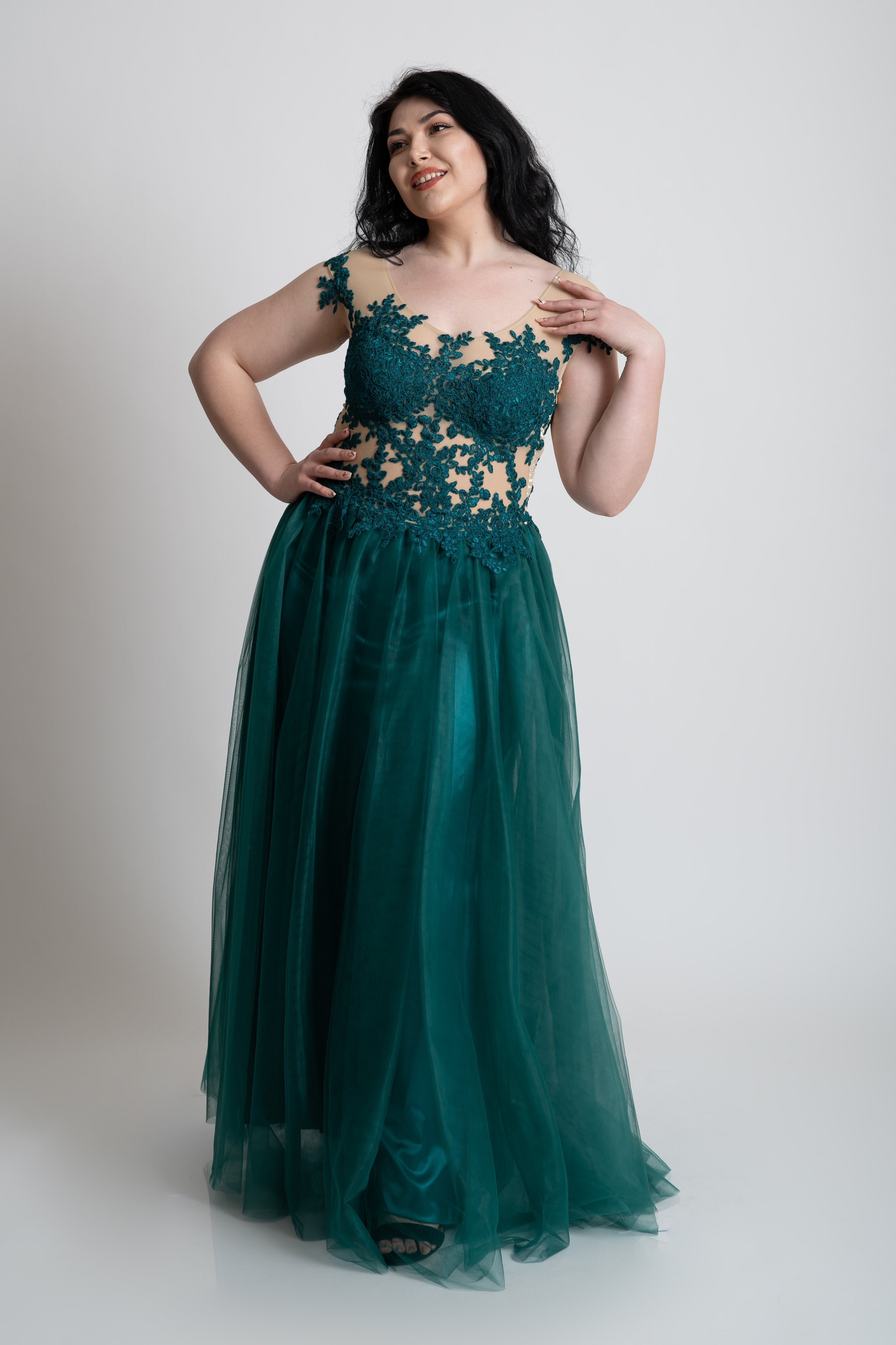 Rochie cusuta manual verde marimi mari