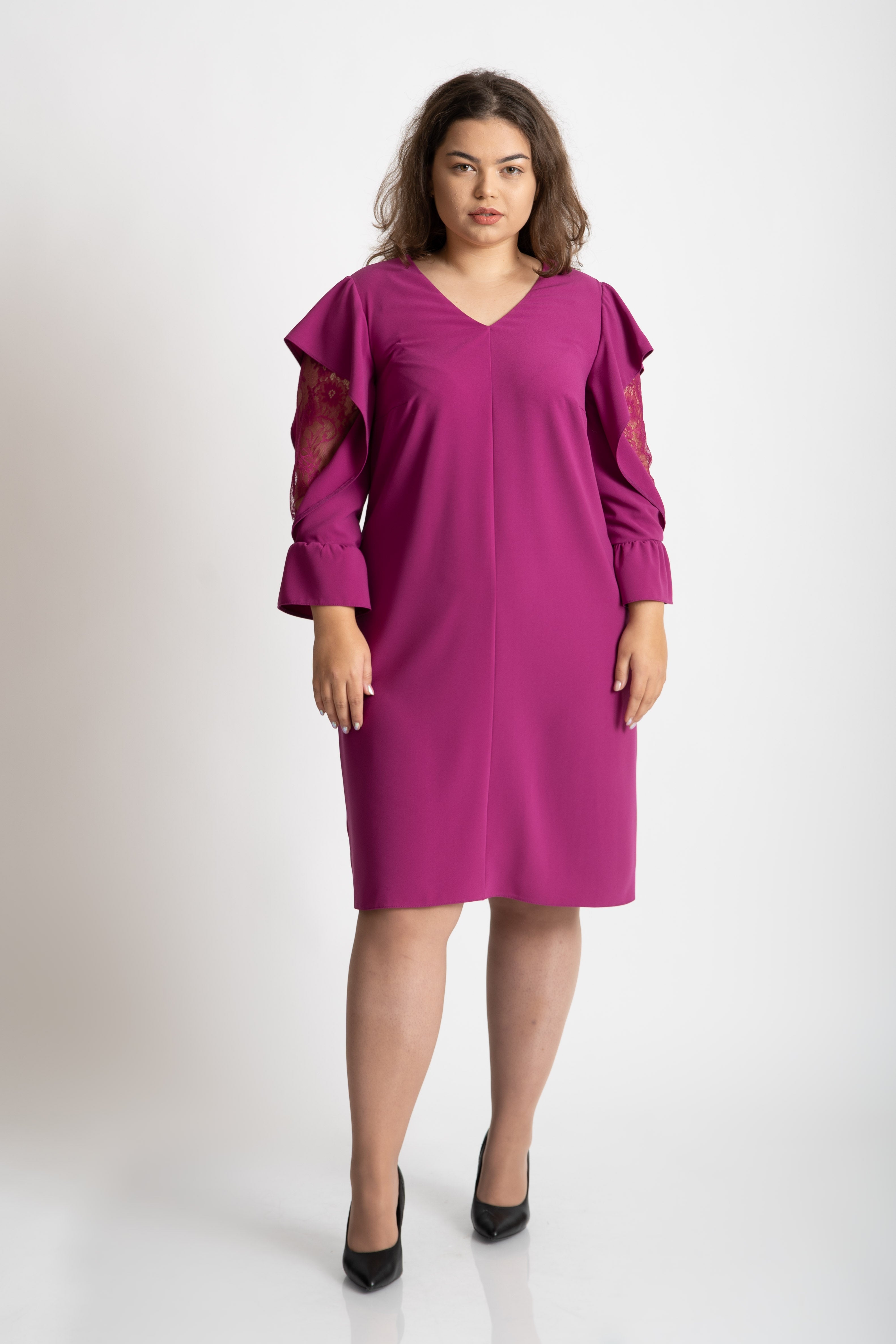 Rochie cu maneci cu dantela, mov