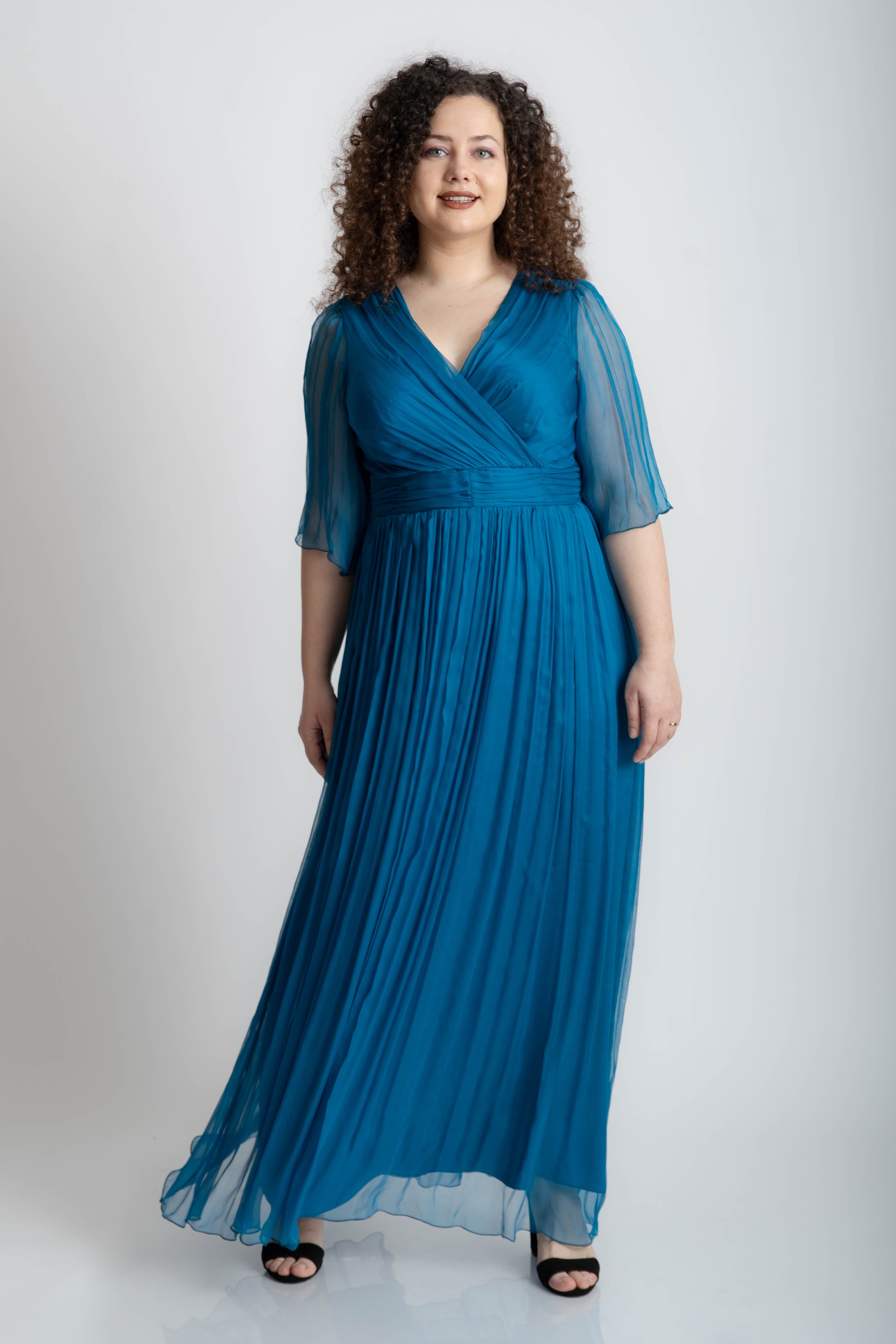 Rochie din matase lunga turcoaz