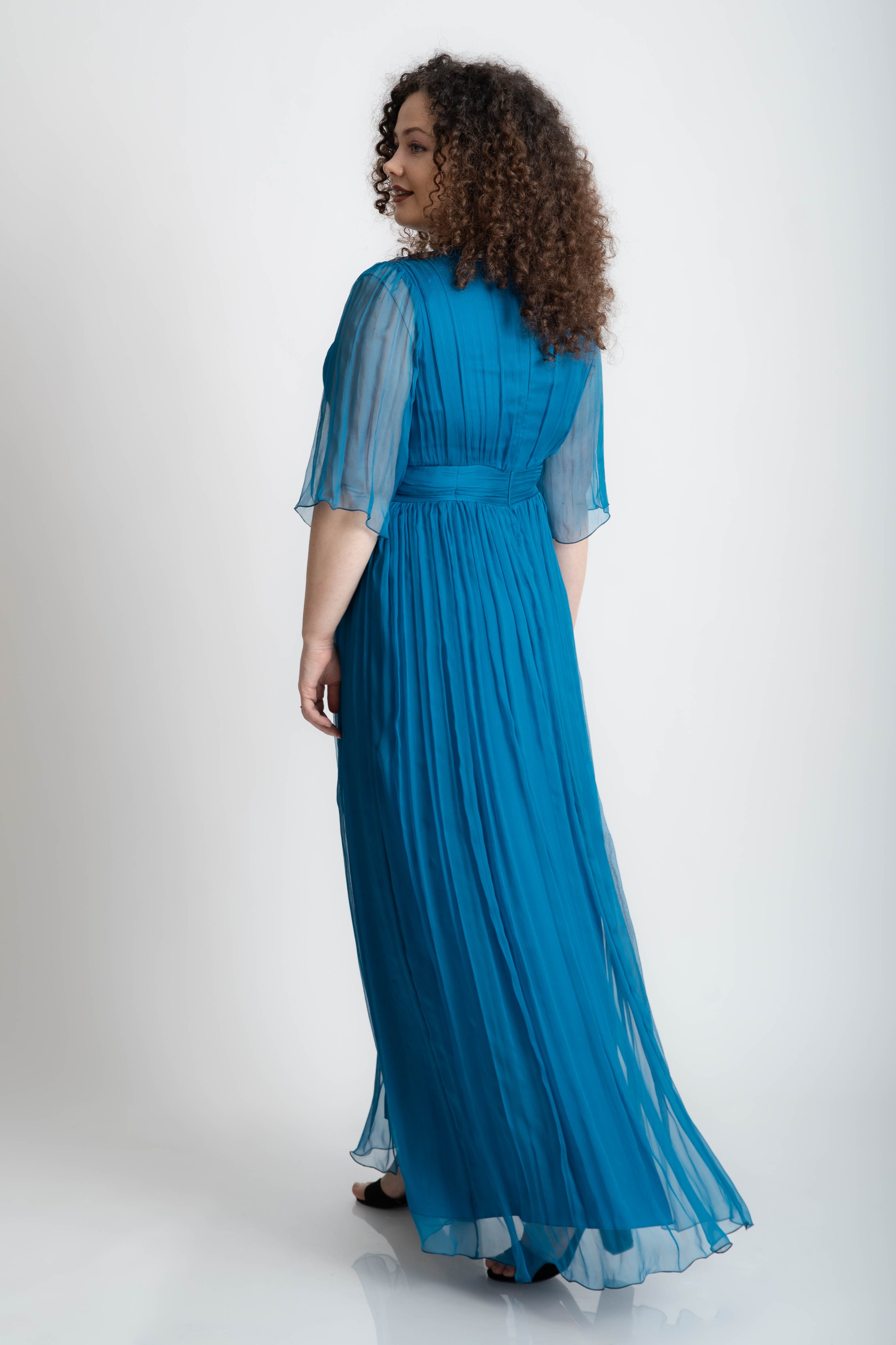 Rochie din matase lunga turcoaz