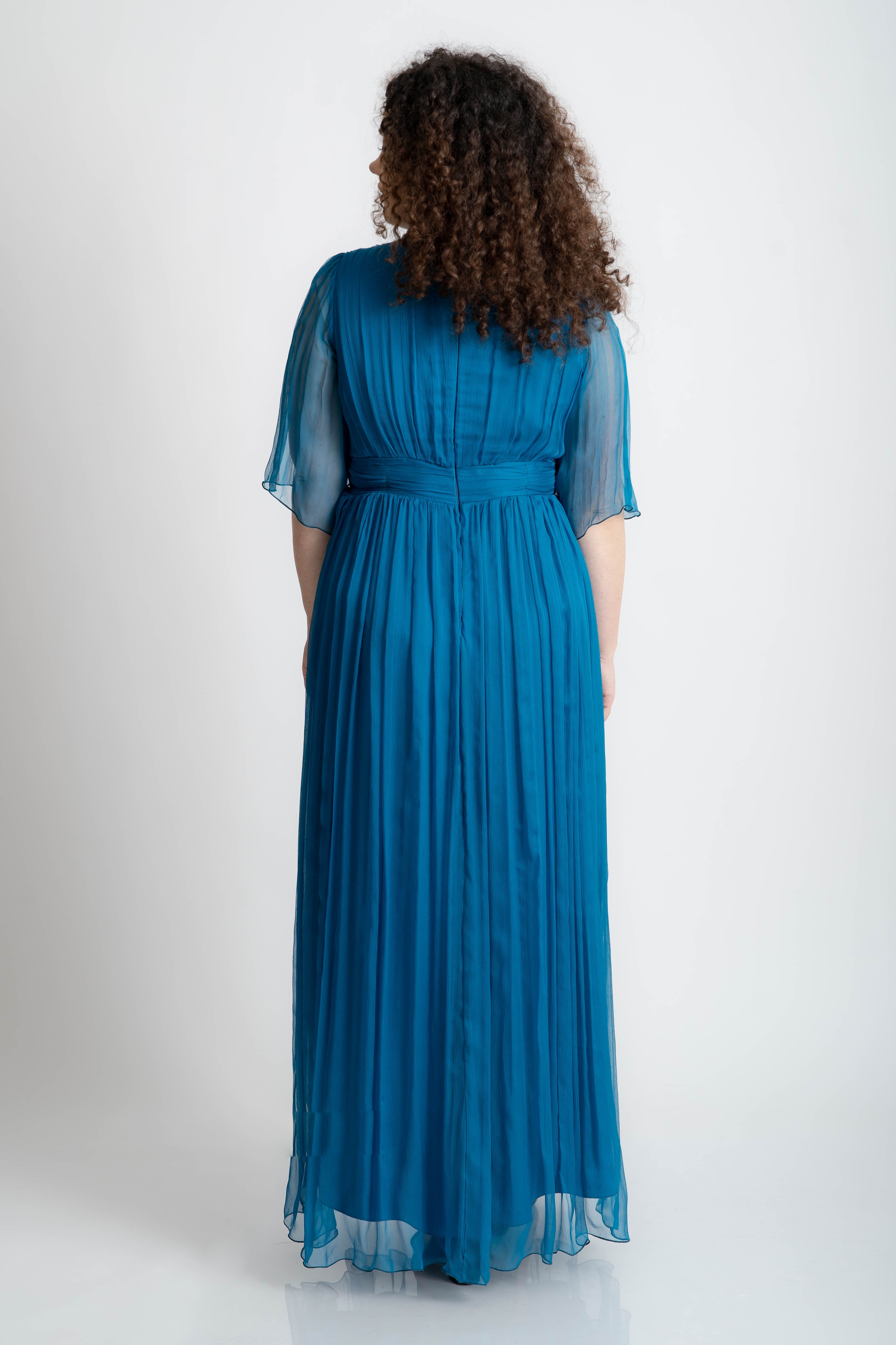 Rochie din matase lunga turcoaz