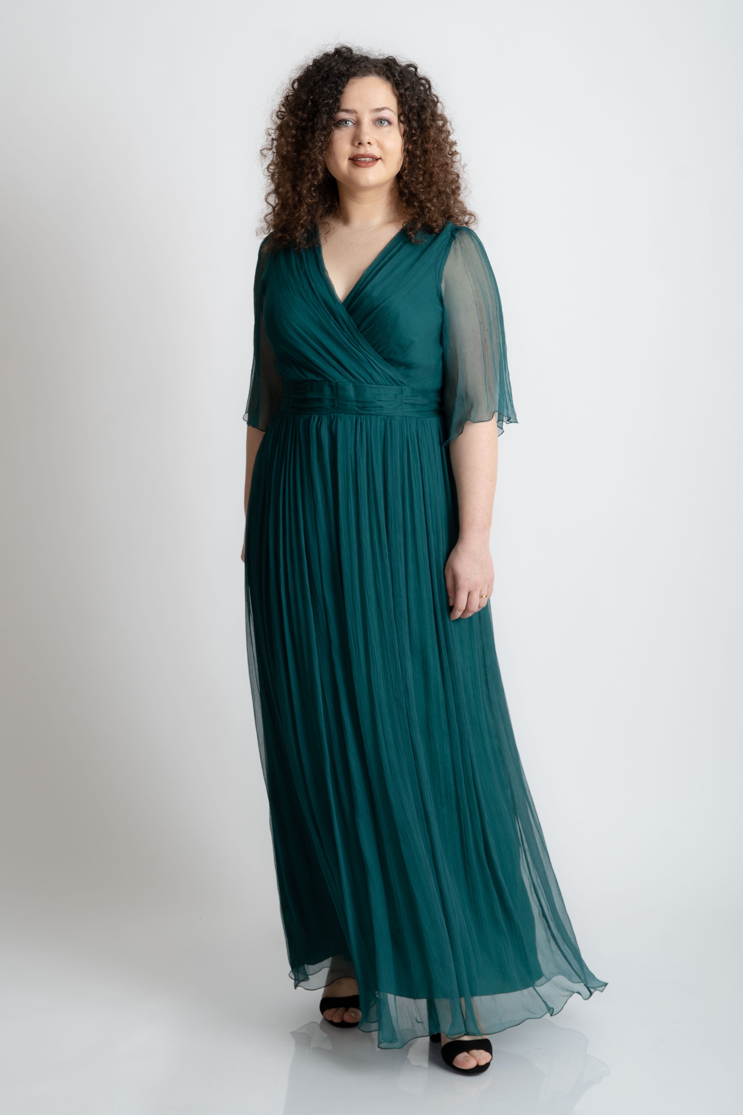 Rochie din matase lunga, verde