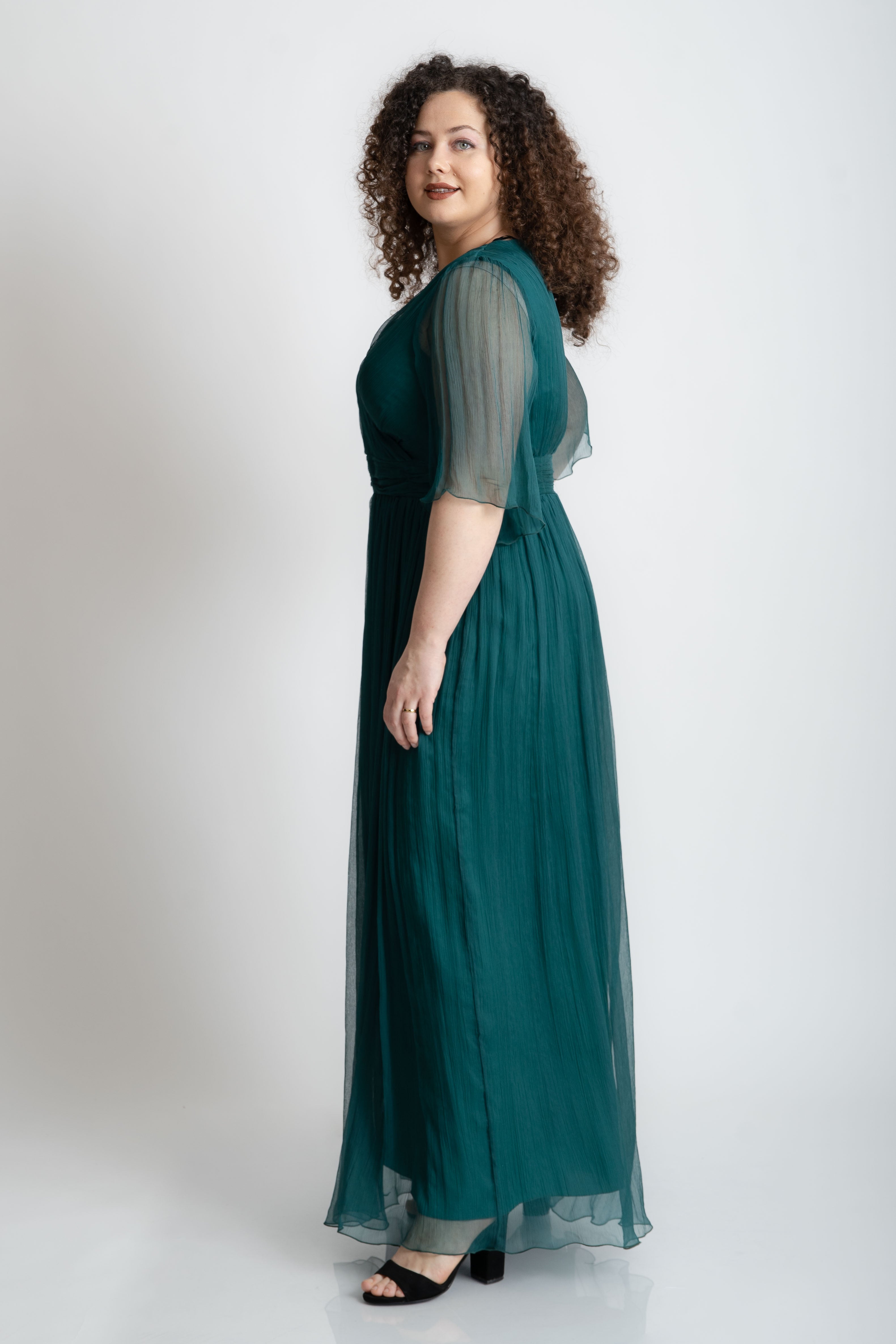 Rochie din matase lunga, verde