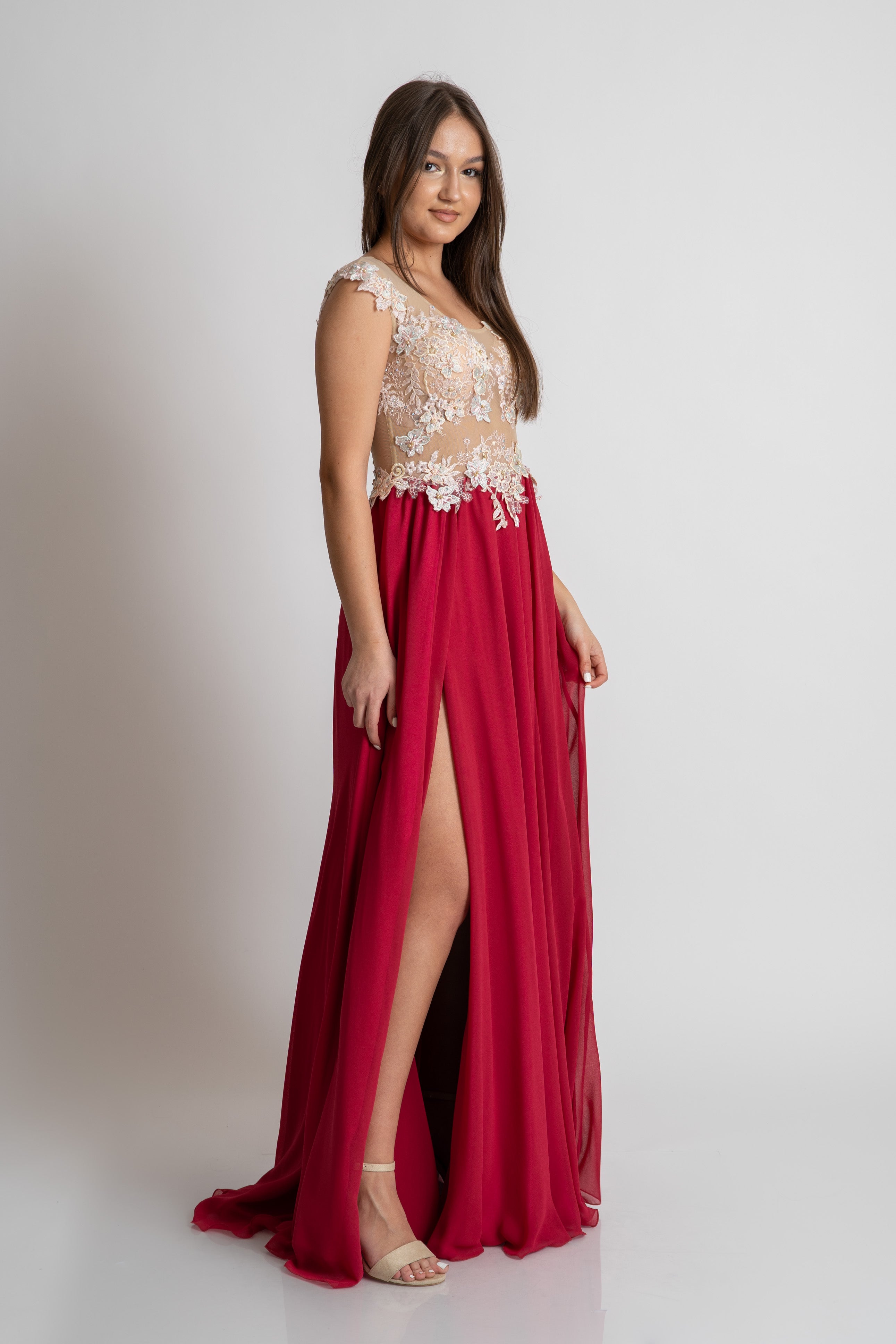 Rochie cusuta manual, roz