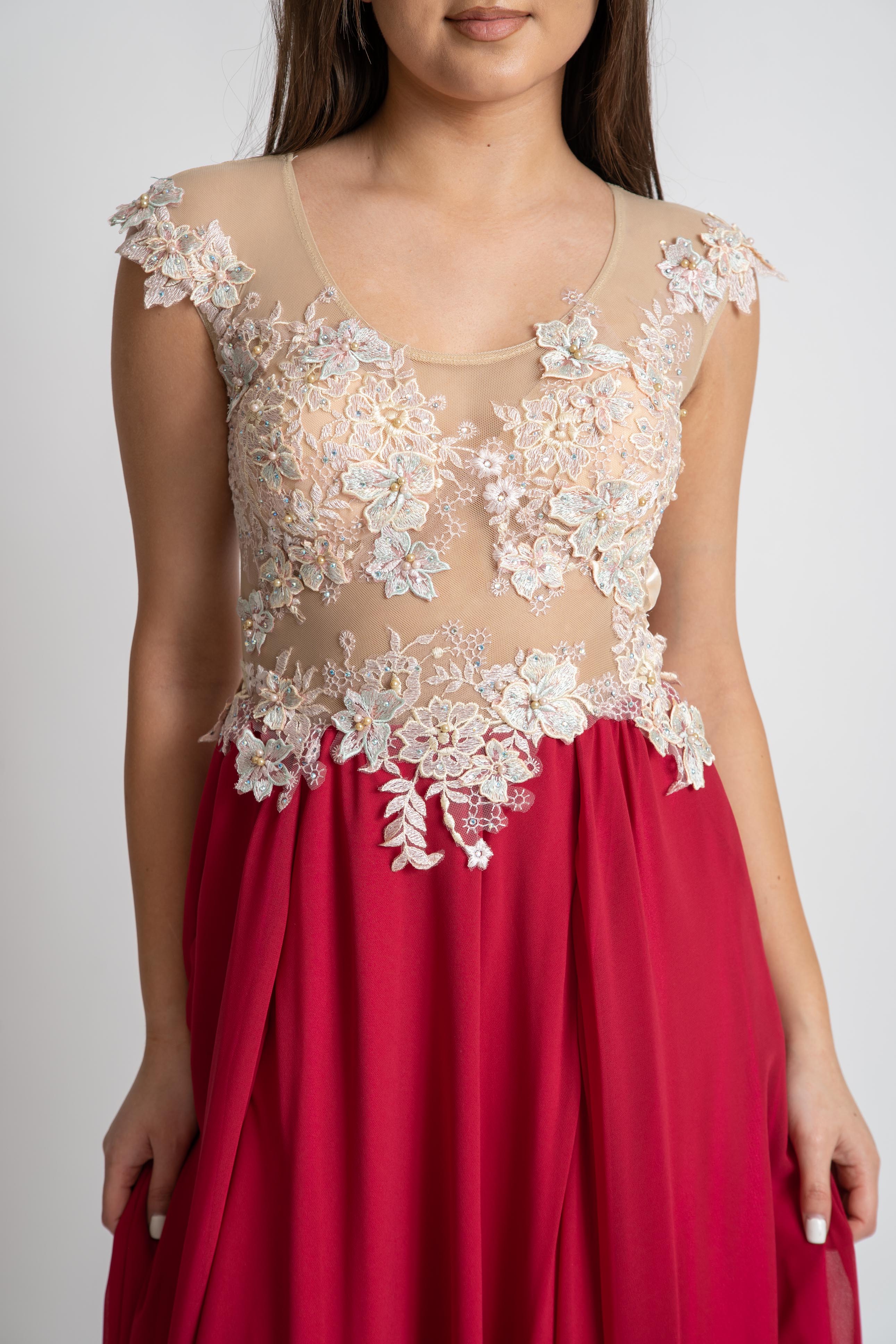 Rochie cusuta manual, roz