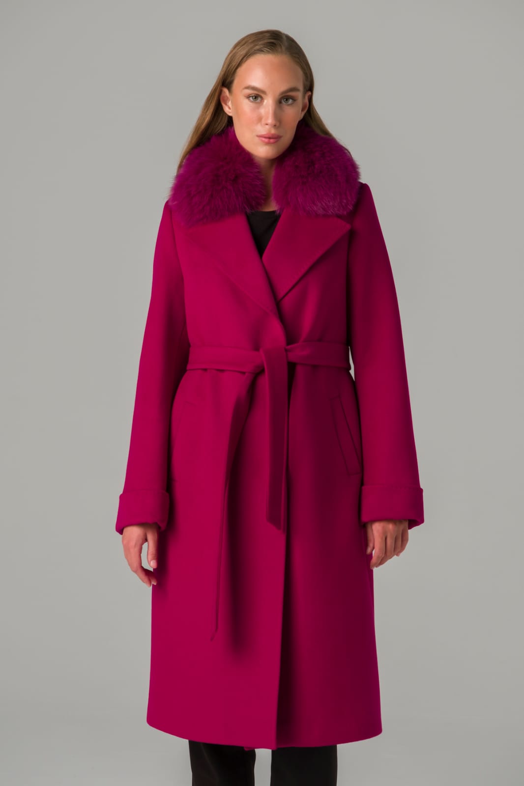 Palton cu blana naturala roz