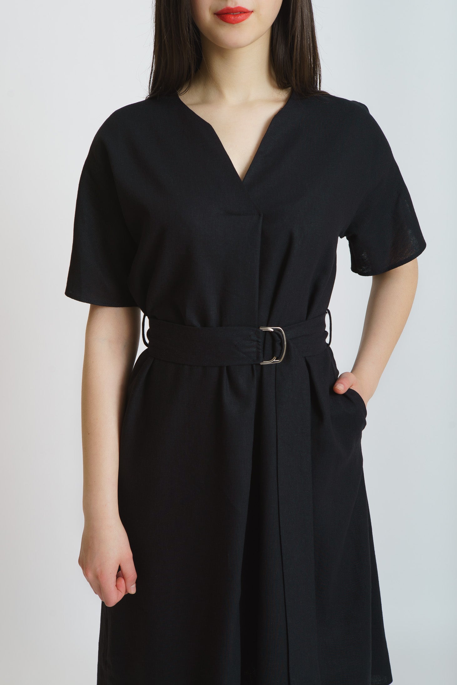 Rochie din in, neagra