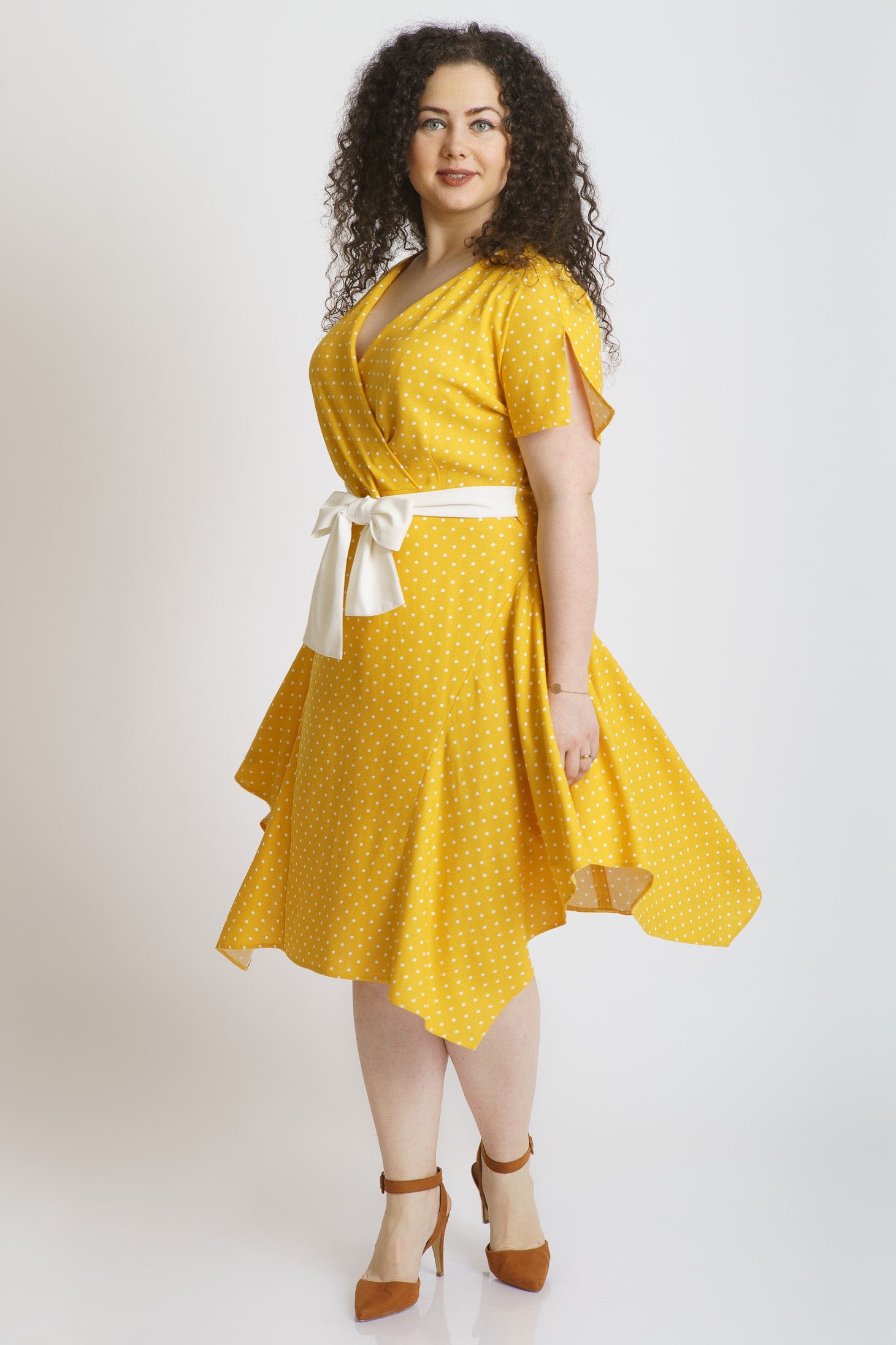 Rochie din in asimetrica, galbena