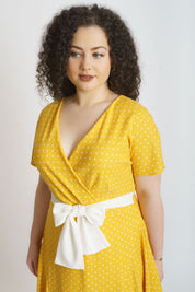 Rochie din in asimetrica, galbena