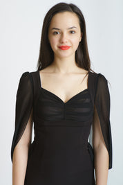 Rochie cu maneci din voal, neagra