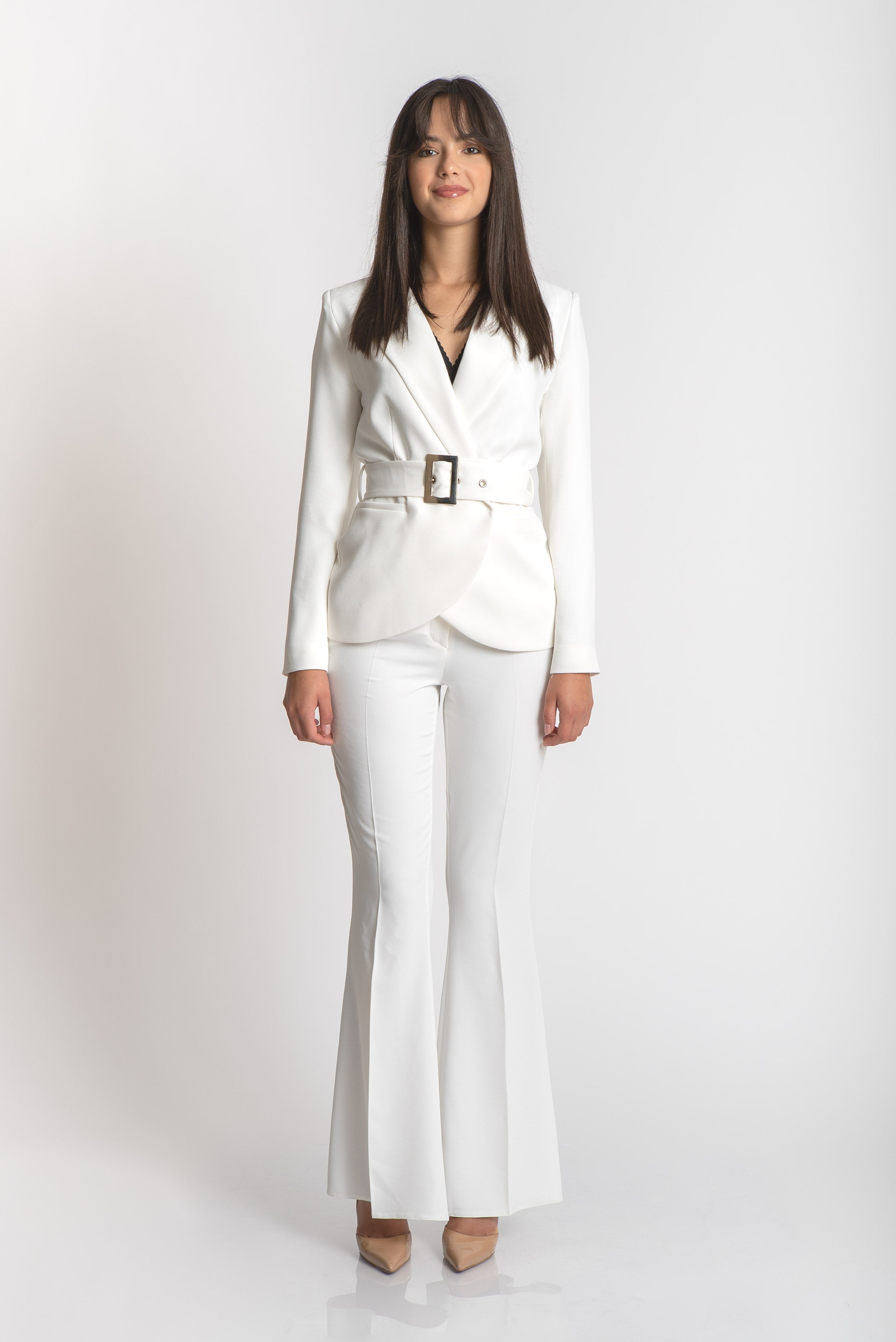 Pantaloni evazati albi #culori_alb