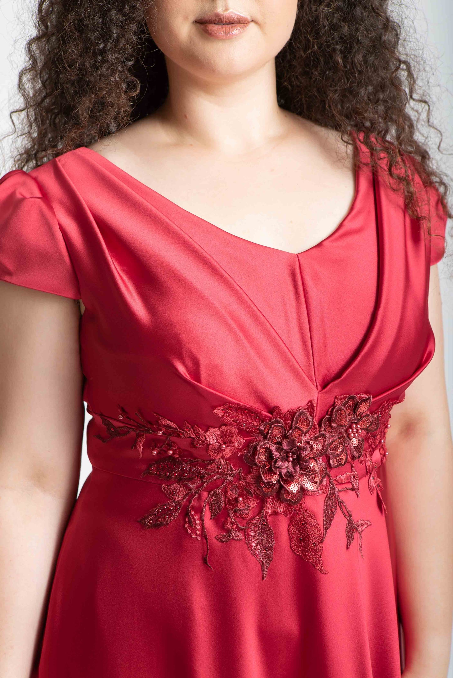 Rochie lunga cu falduri, rosie