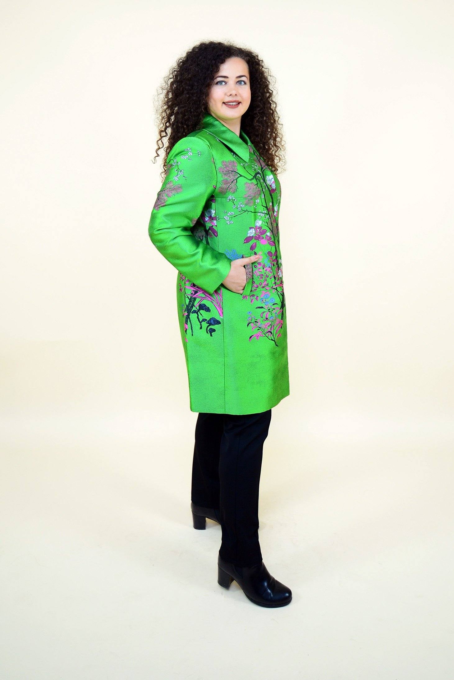 Pardesiu cu imprimeu floral, verde Pardesiu P50010 