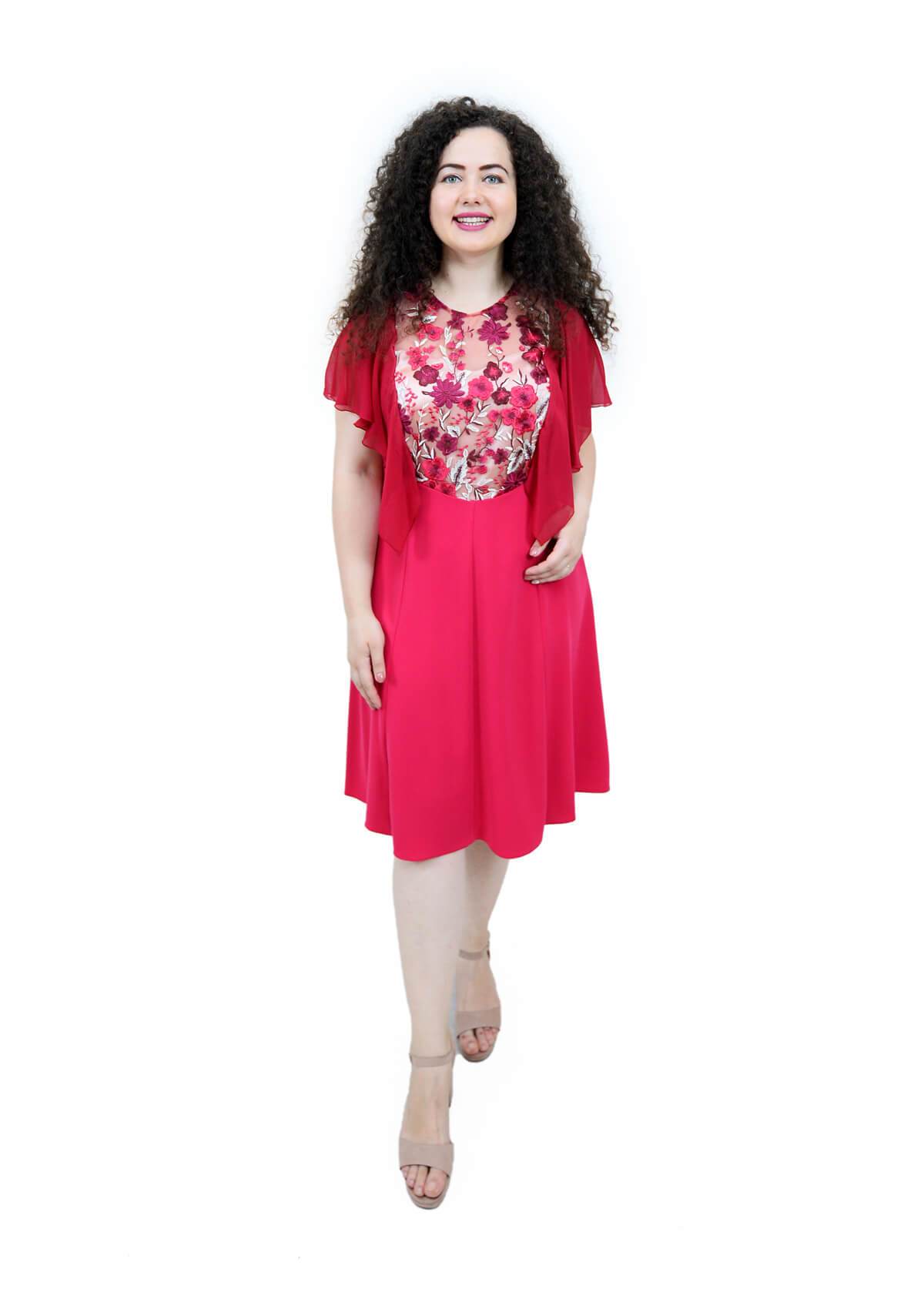 Rochie cu maneci lasate, rosie visiniu Rochie R80066 