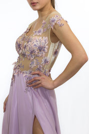 Rochie cusută manual liliac Rochie R800257 