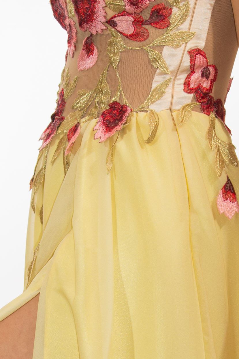 Rochie galbenă din voal cusută manual Rochie R800253 
