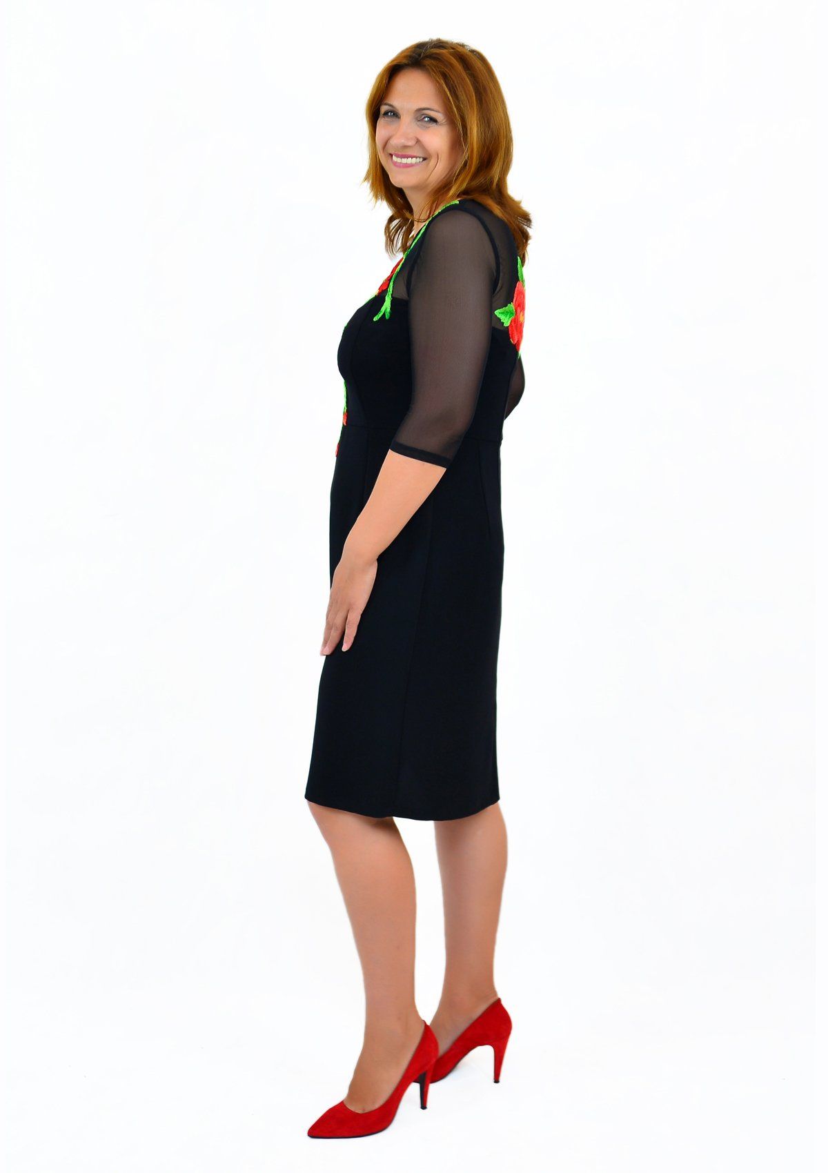 Rochie plus size cu maci, neagra Rochie R80136 